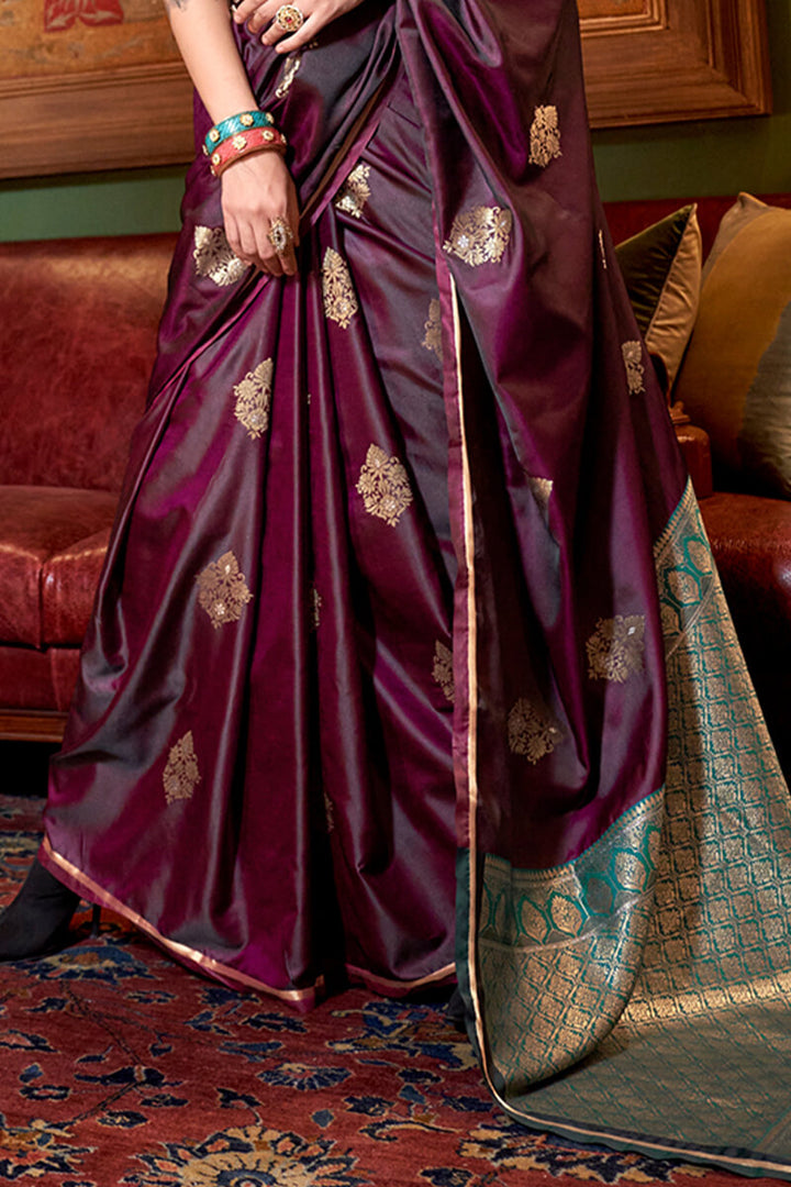 Berry Wine Banarasi Satin Silk Saree