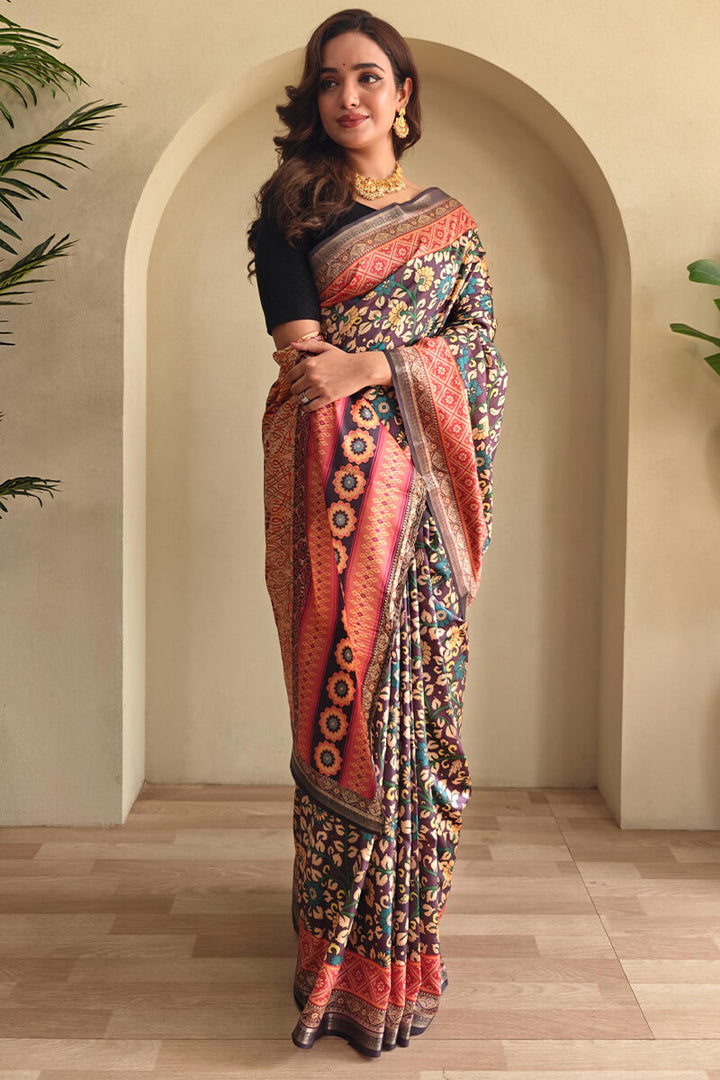 Berry Wine Kalamkari Printed Soft Silk Saree