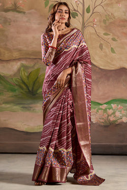 Berry Wine Printed Dola Silk Saree