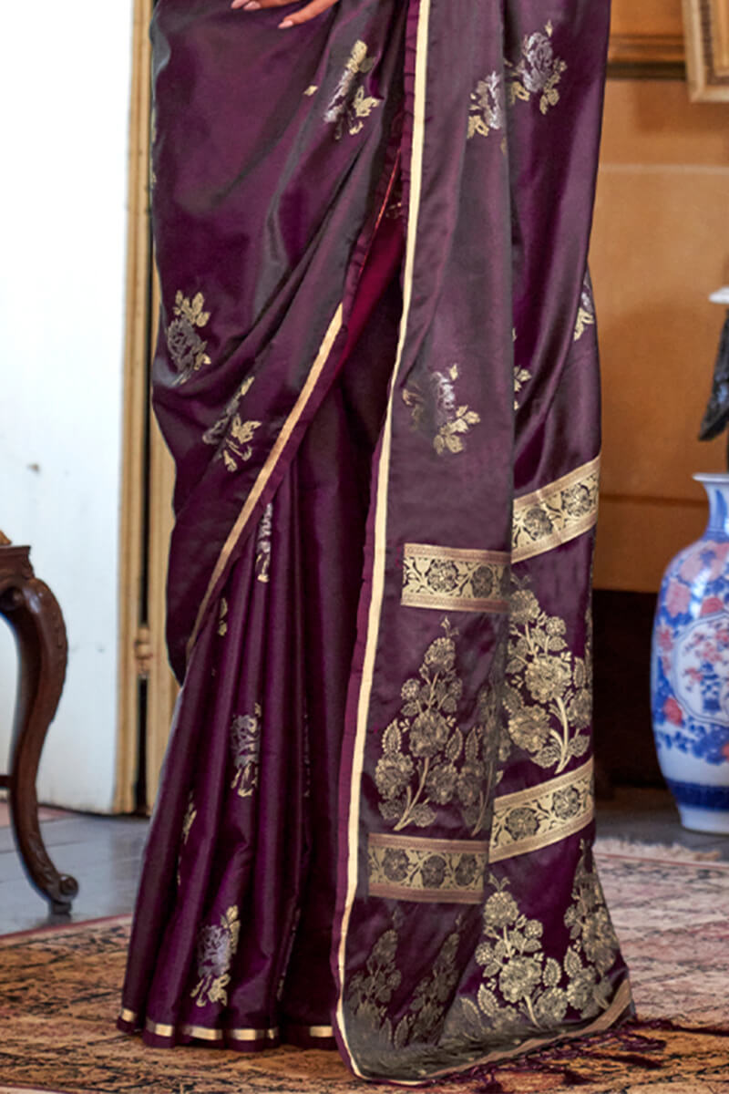 Berry Wine Zari Woven Banarasi Satin Silk Saree