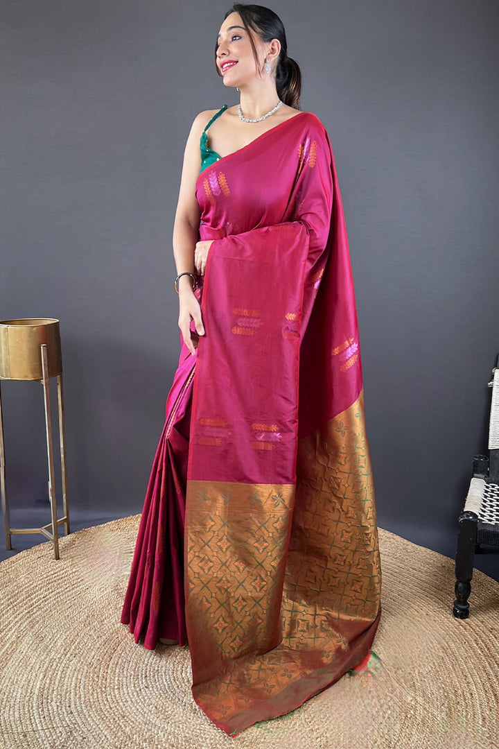 Berry Wine Zari Woven Soft Silk Saree