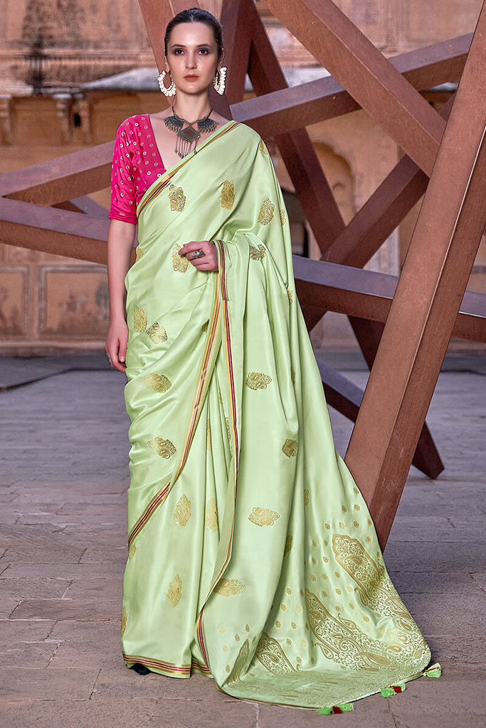Beryl Green Banarasi Satin Silk Saree