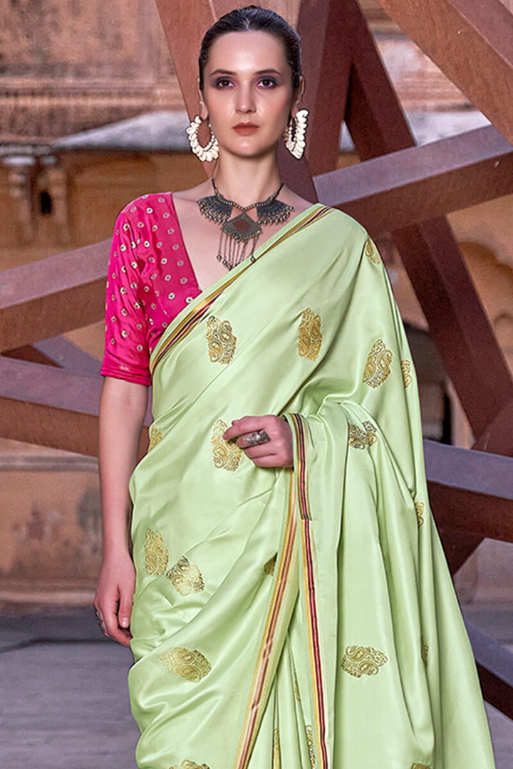 Beryl Green Banarasi Satin Silk Saree