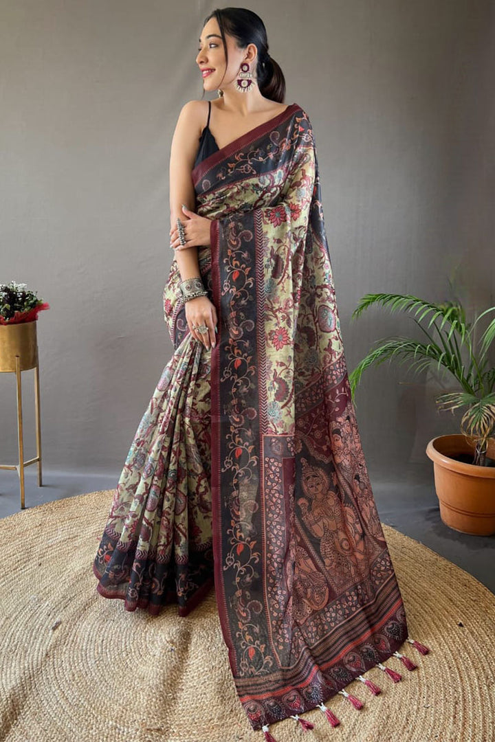 Beryl Green Printed Soft Silk Saree