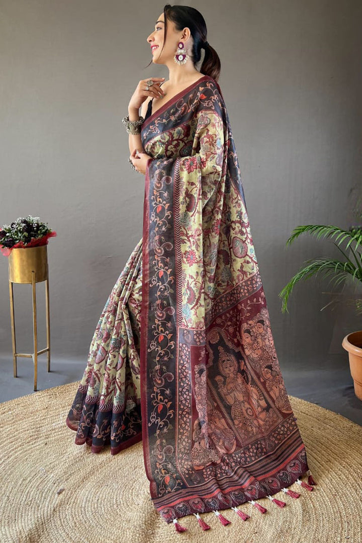 Beryl Green Printed Soft Silk Saree