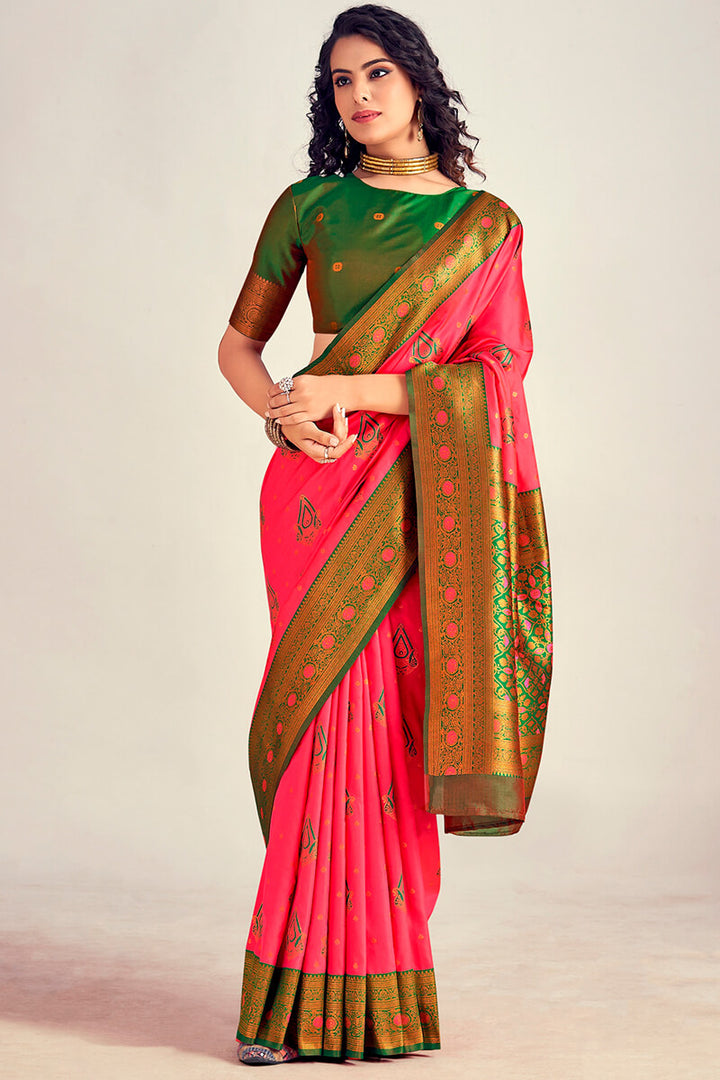 Bittersweet Pink Soft Banarasi Silk Saree