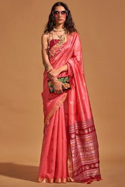 Bittersweet Pink Zari Woven Banarasi Silk Saree