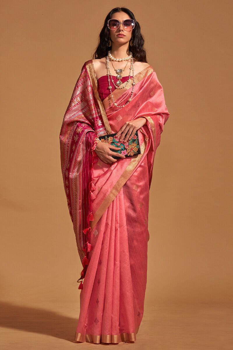 Bittersweet Pink Zari Woven Banarasi Silk Saree
