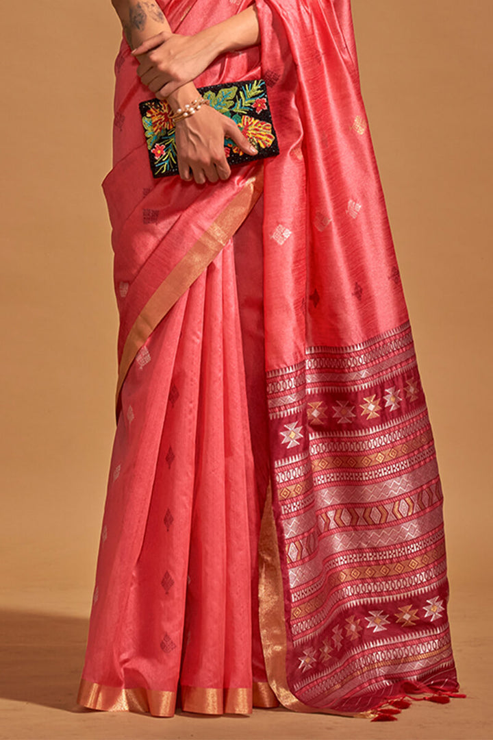 Bittersweet Pink Zari Woven Banarasi Silk Saree