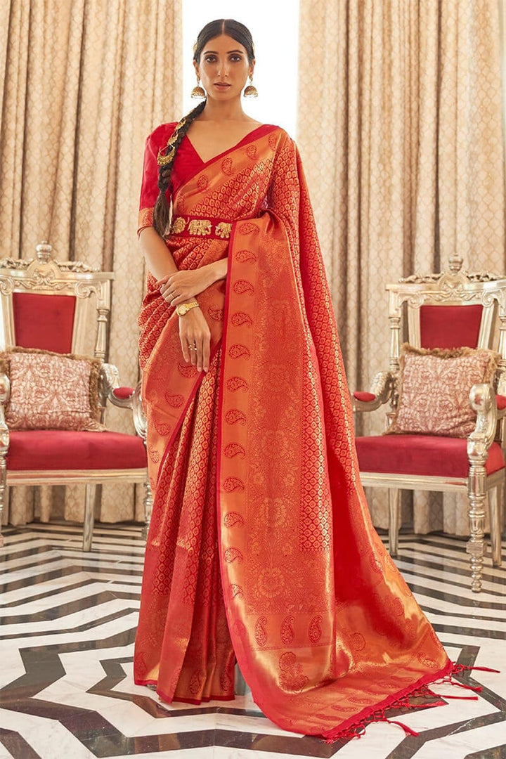 Blaze Red Kanjivaram Silk Saree