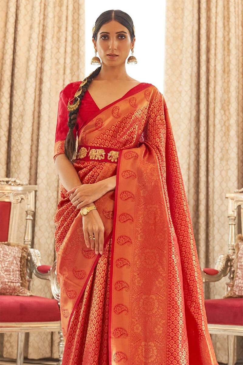 Blaze Red Kanjivaram Silk Saree