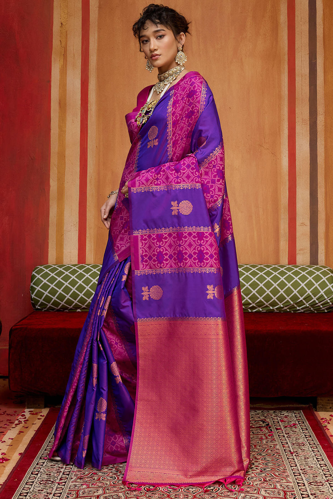 Blue and Pink Zari Handloom Soft Banarasi Silk Saree
