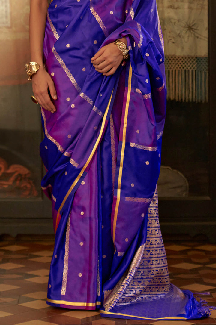 Blue and Purple Banarasi satin silk saree