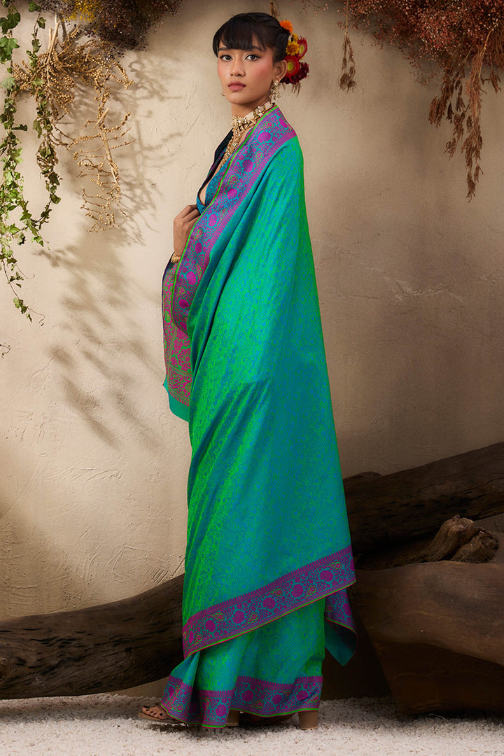 Bluish Green Kanjivaram Silk Saree