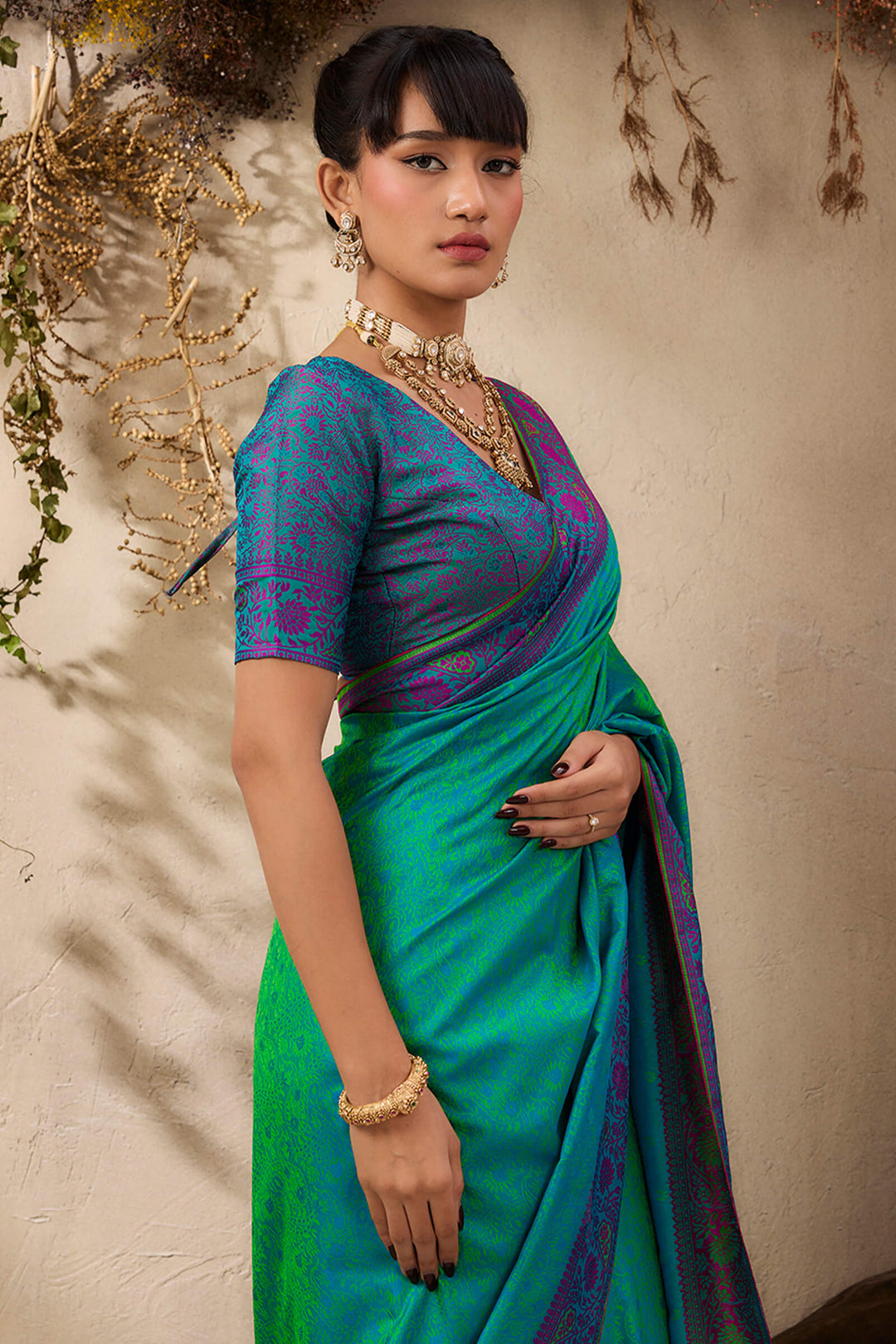 Bluish Green Kanjivaram Silk Saree