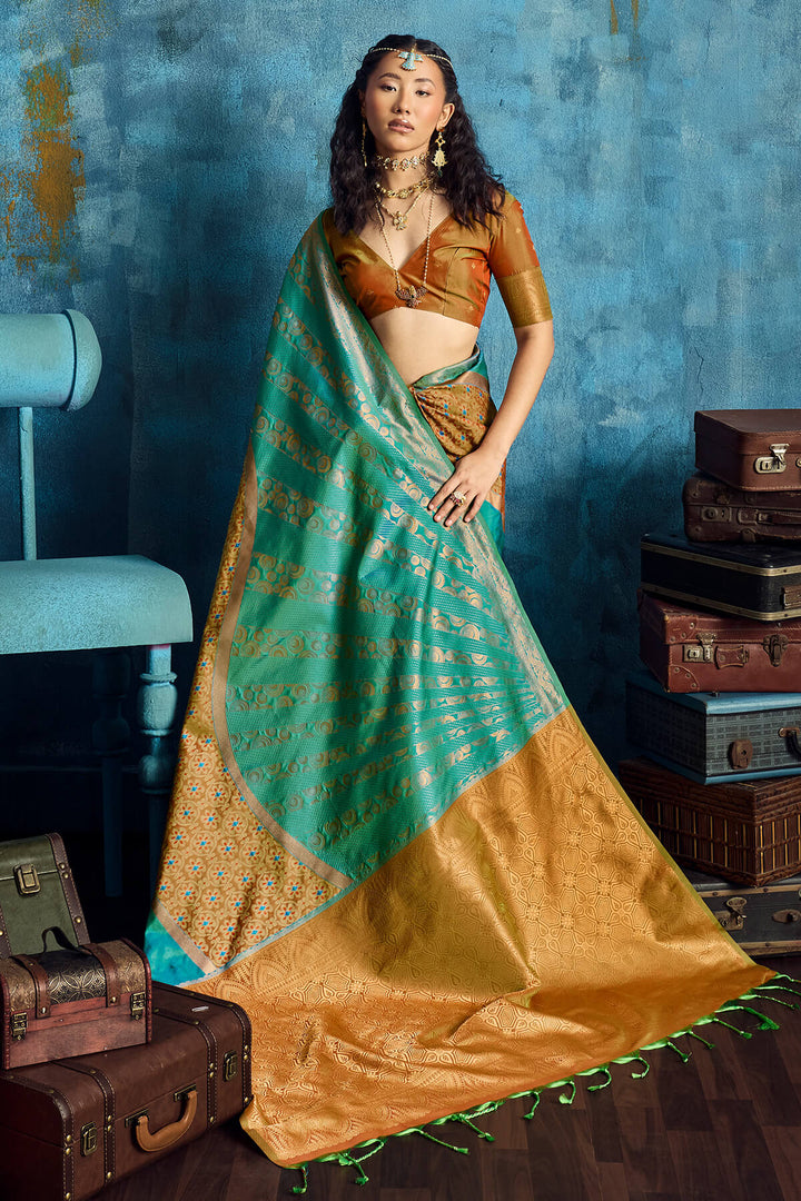 Bluish Green Soft Pochampally Silk Saree