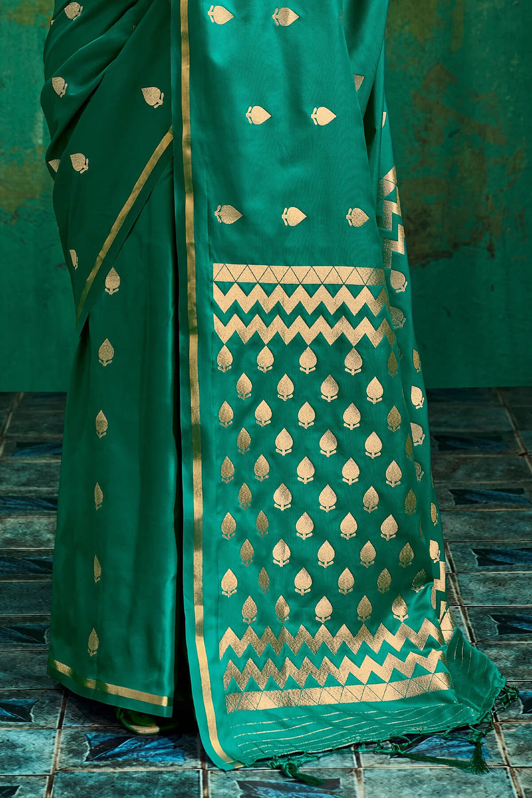 Bluish Green Zari woven Banarasi Satin silk saree