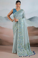 Bluish Grey Pure Tissue Silk Saree