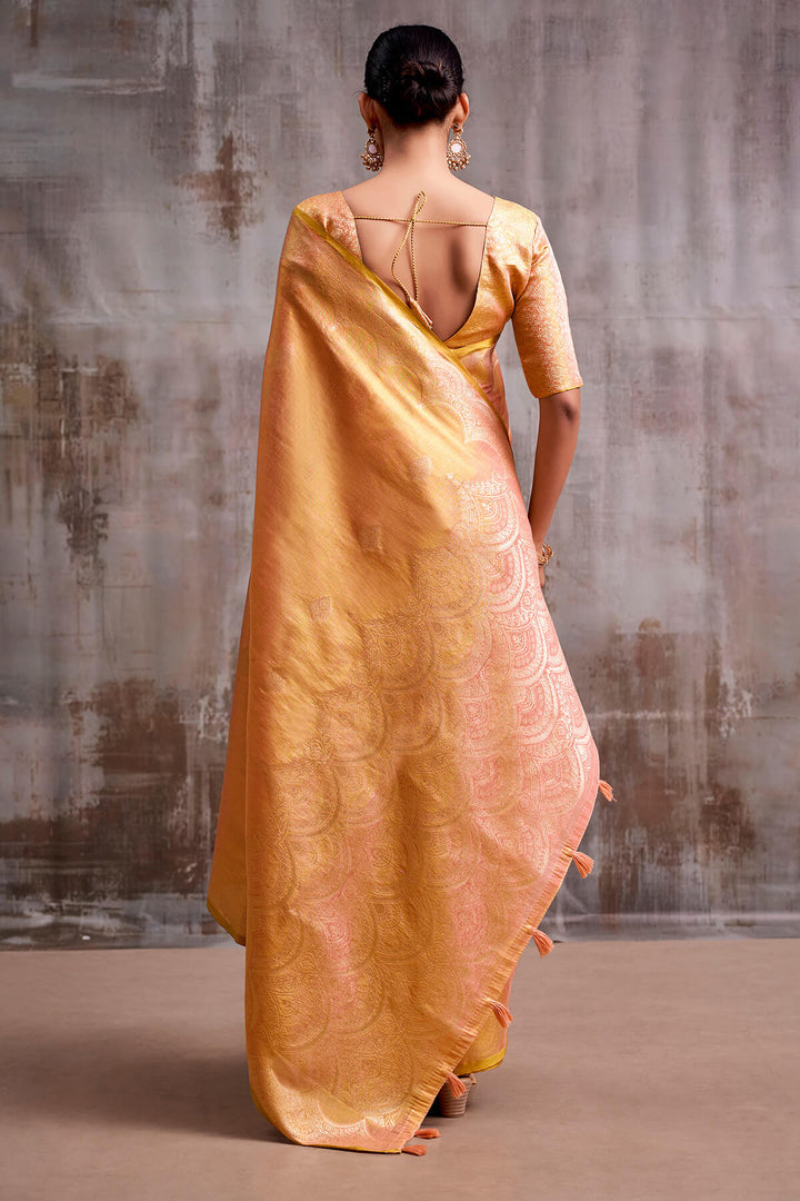 Blushing Peach Zari Woven Banarasi Tissue Silk Saree