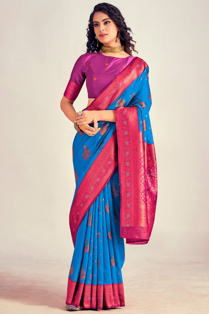 Bondi Blue Soft Banarasi Silk Saree