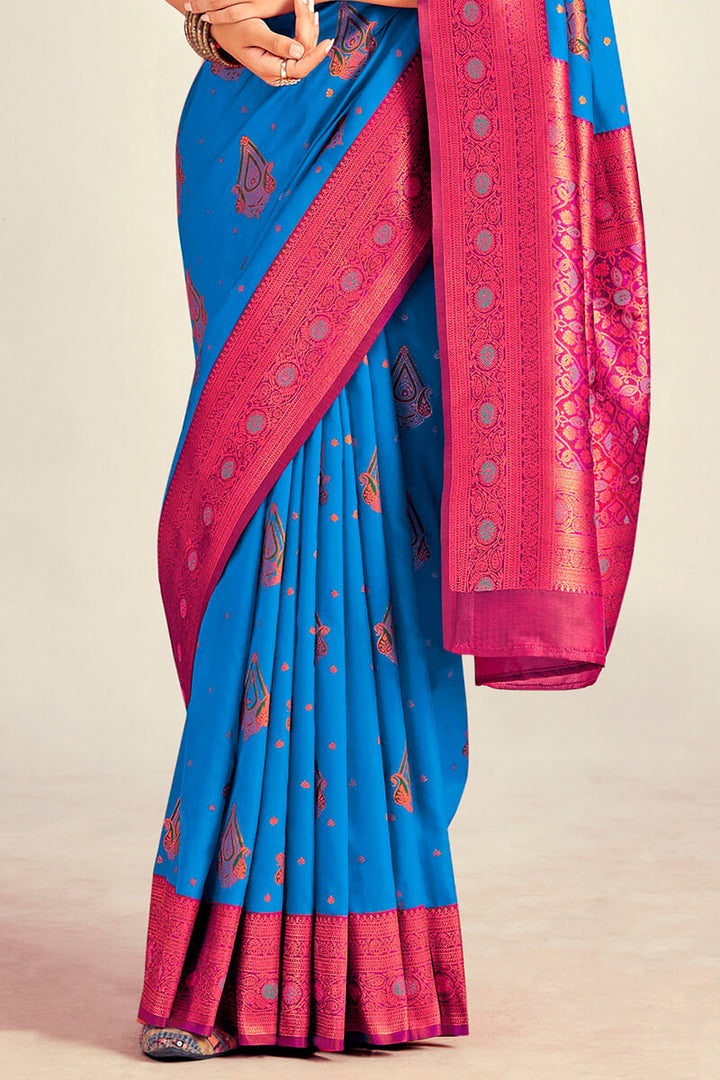 Bondi Blue Soft Banarasi Silk Saree