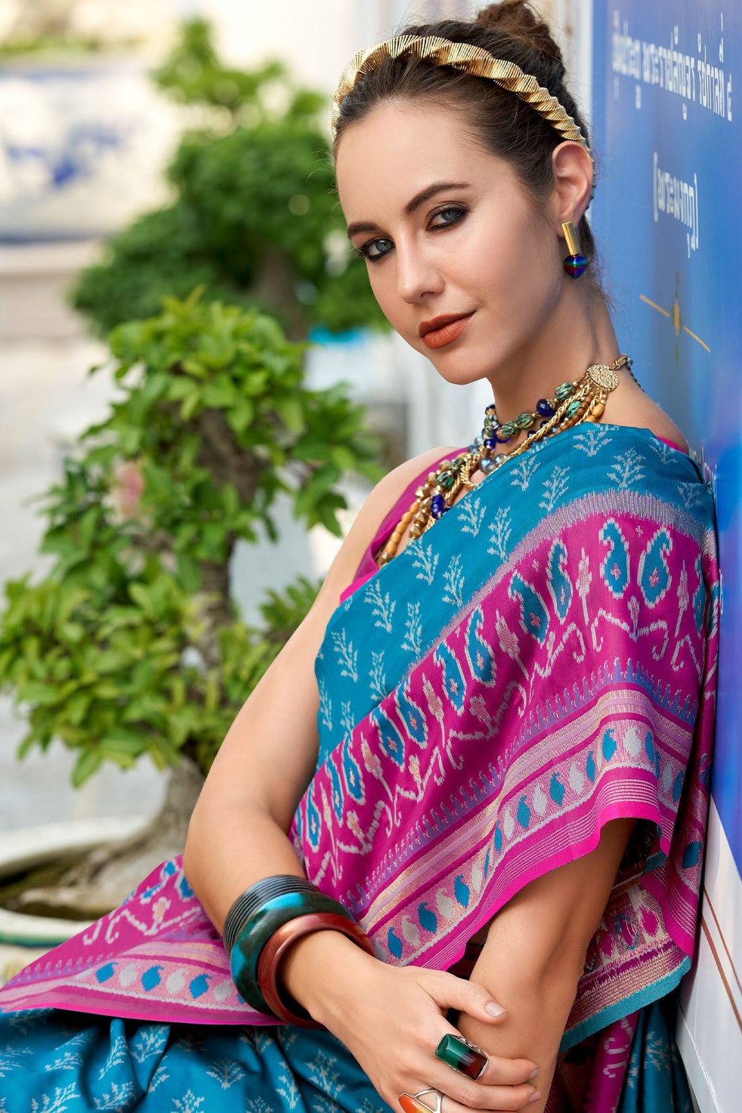 Bondi Blue Soft Ikkat Silk Saree