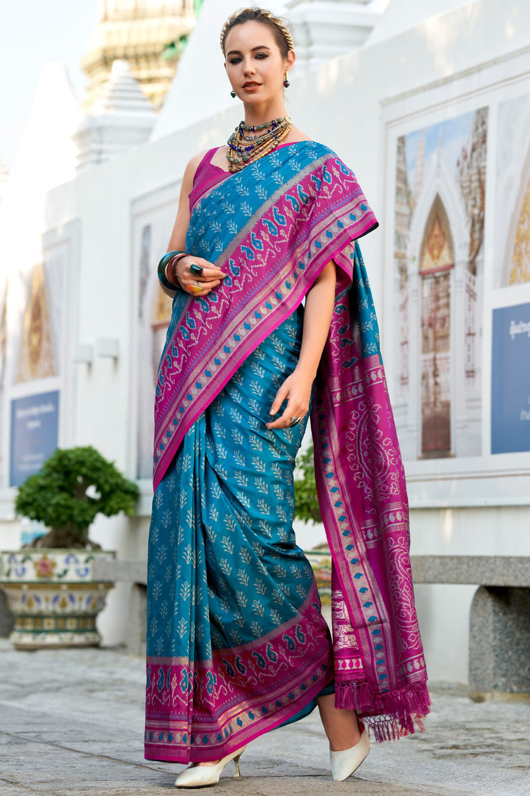 Bondi Blue Soft Ikkat Silk Saree
