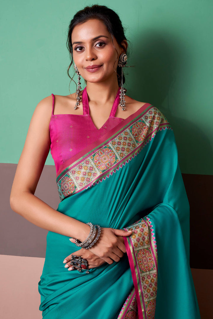 Bondi Blue Soft Patola Silk Saree