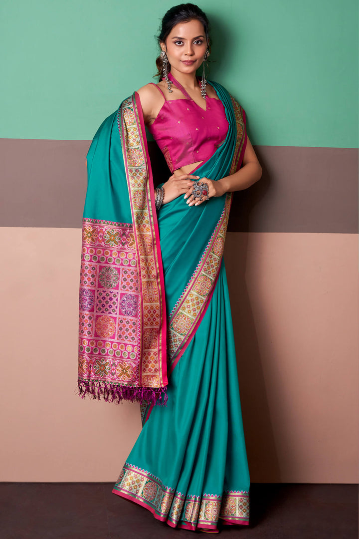 Bondi Blue Soft Patola Silk Saree