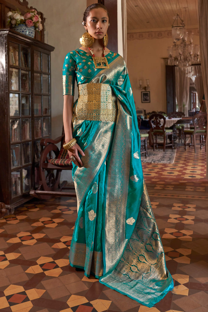 Bondi Blue Two tone Banarasi Silk Saree