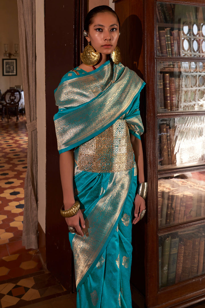 Bondi Blue Two tone Banarasi Silk Saree