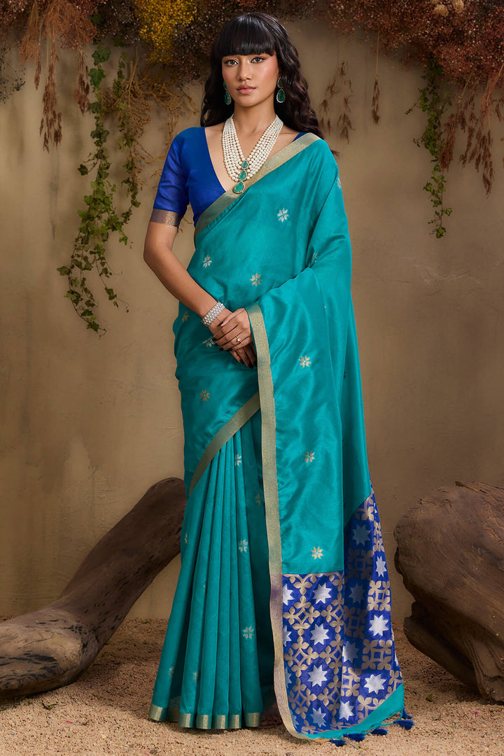 Bondi Blue Woven Tussar Silk Saree