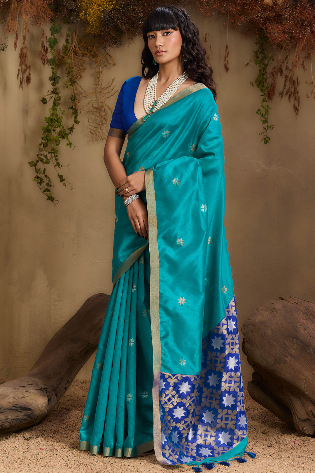 Bondi Blue Woven Tussar Silk Saree