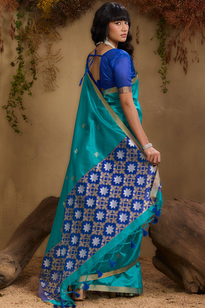 Bondi Blue Woven Tussar Silk Saree