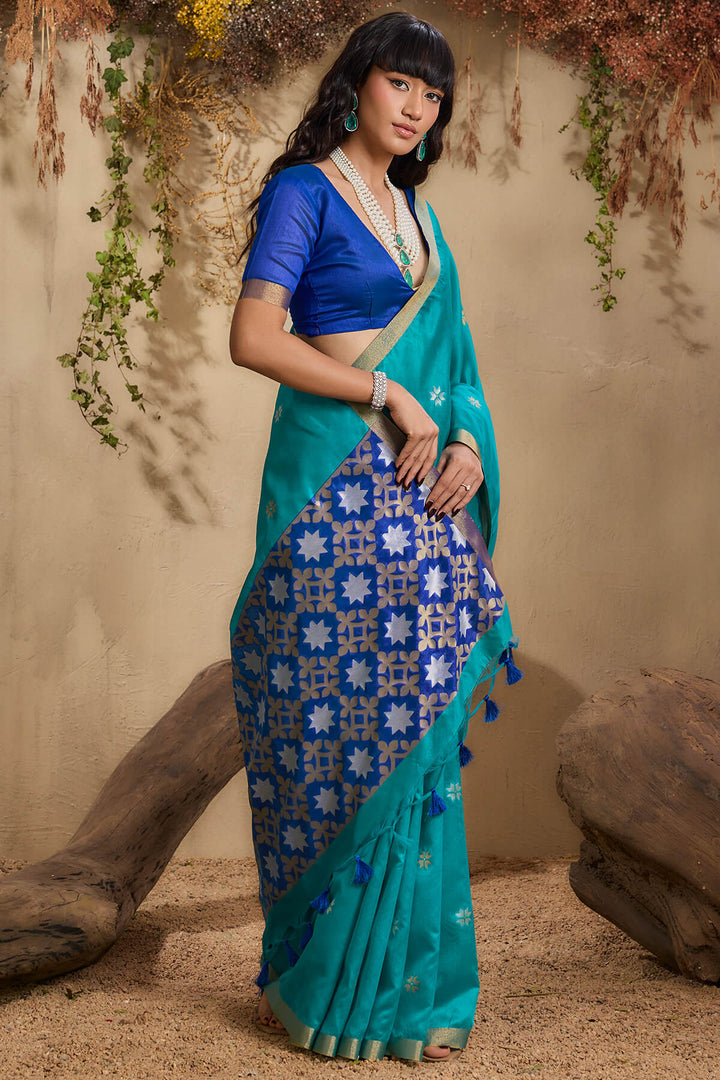 Bondi Blue Woven Tussar Silk Saree