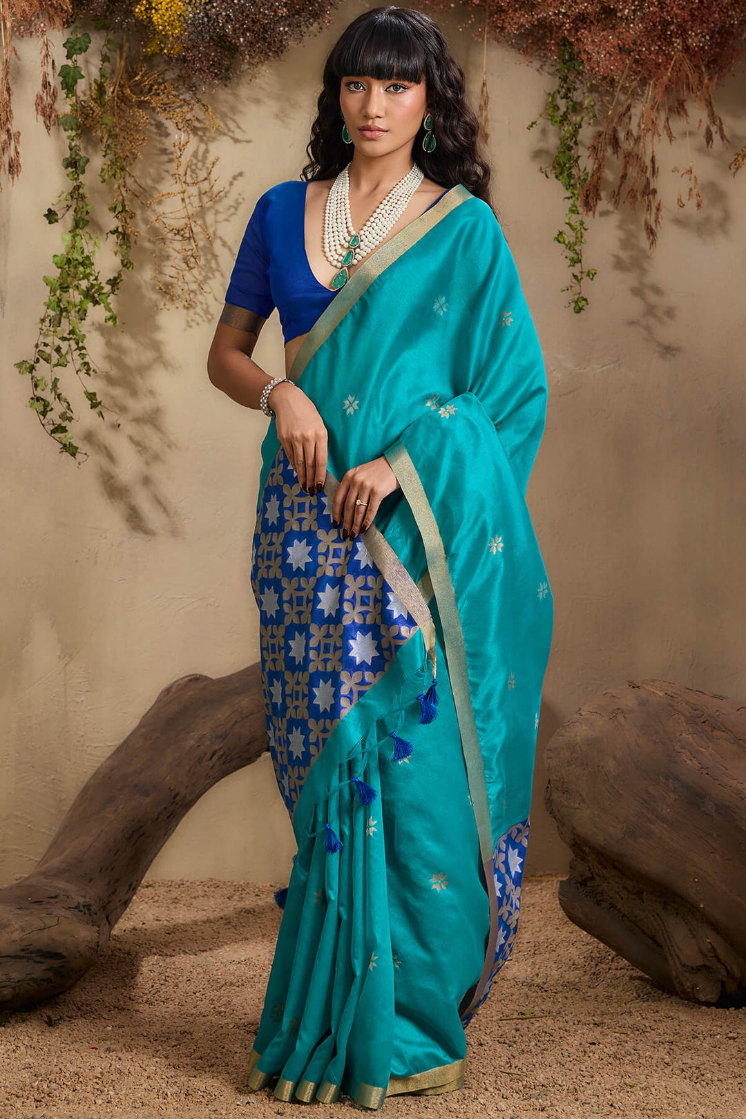 Bondi Blue Woven Tussar Silk Saree