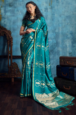 Bondi Blue Zari Woven Banarasi Satin silk saree