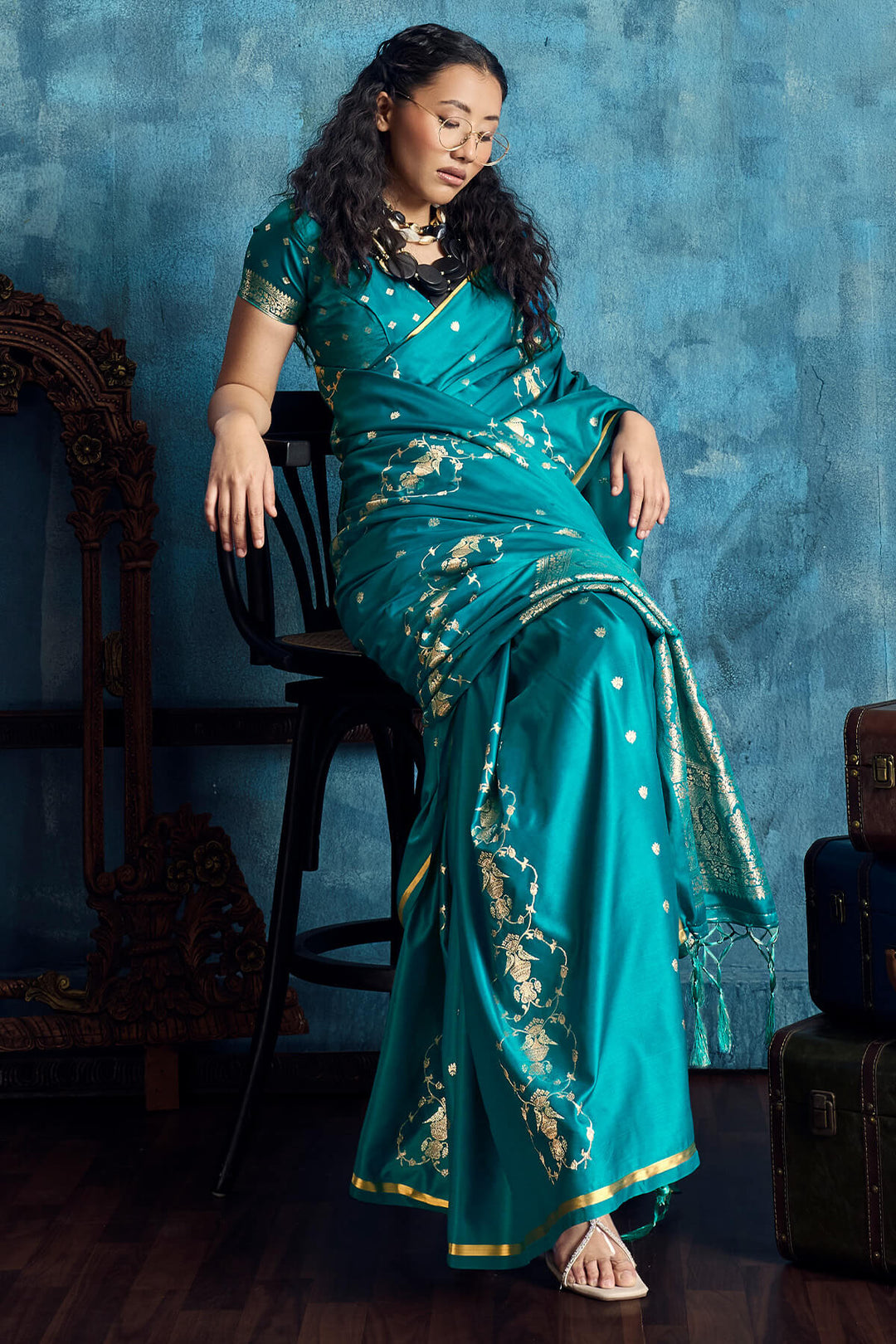 Bondi Blue Zari Woven Banarasi Satin silk saree