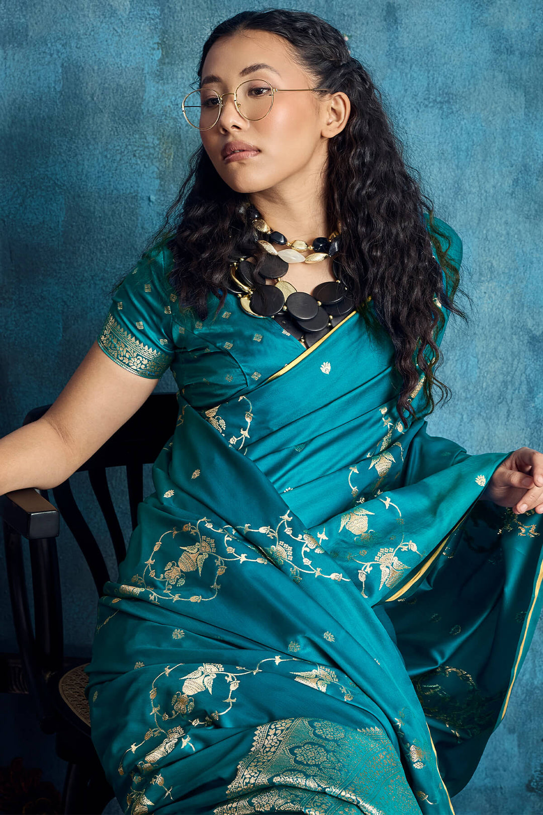 Bondi Blue Zari Woven Banarasi Satin silk saree
