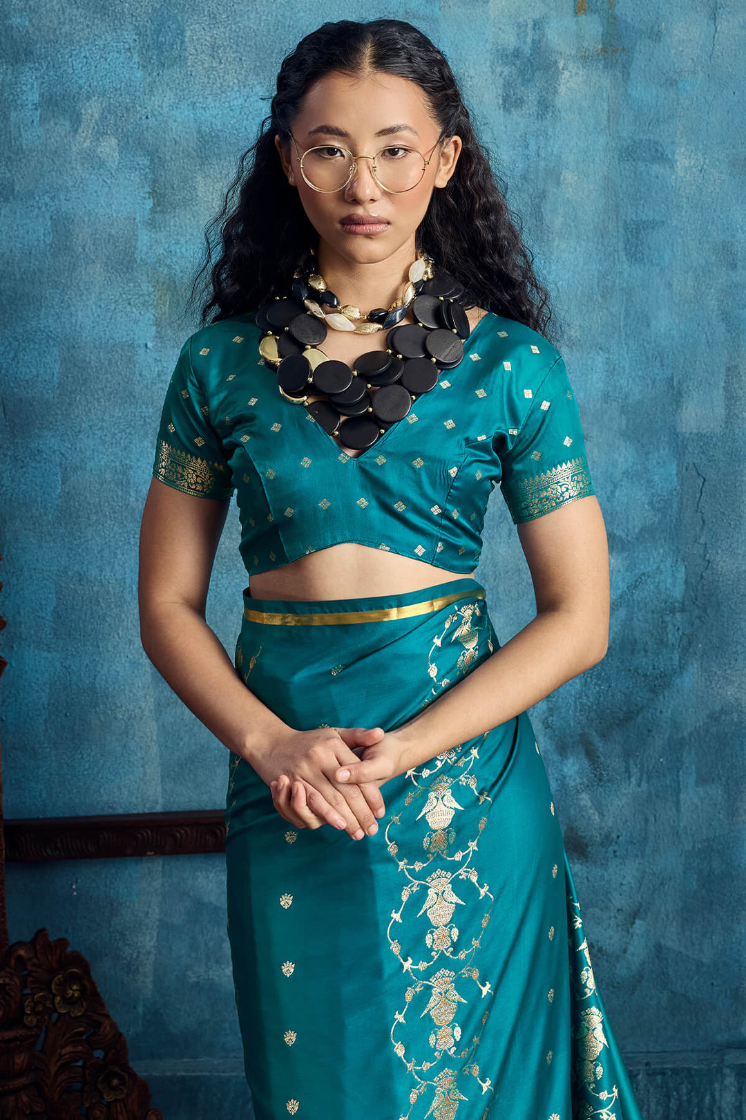 Bondi Blue Zari Woven Banarasi Satin silk saree
