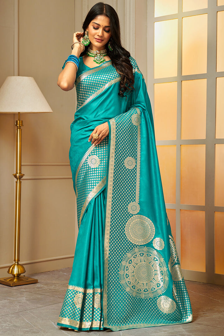 Bondi Blue Zari Woven Banarasi Silk Saree