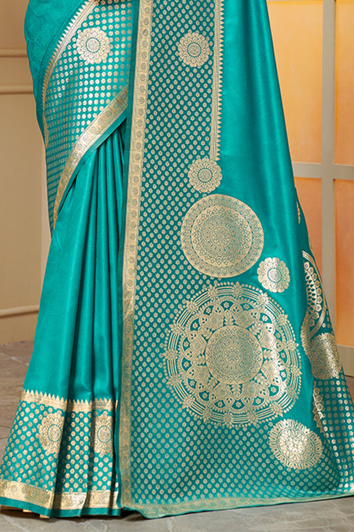 Bondi Blue Zari Woven Banarasi Silk Saree