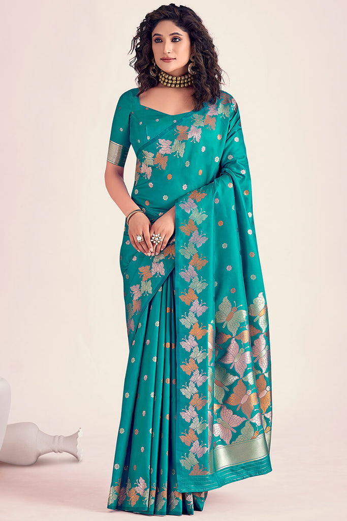 Bondi Blue Zari Woven Soft Banarasi Silk Saree