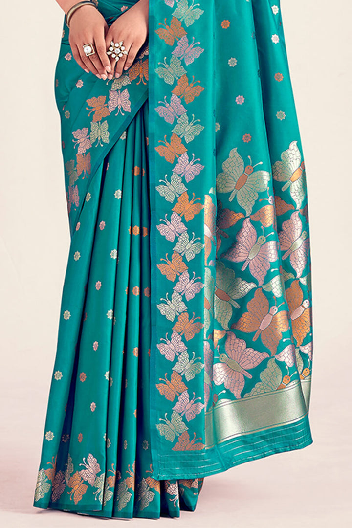 Bondi Blue Zari Woven Soft Banarasi Silk Saree