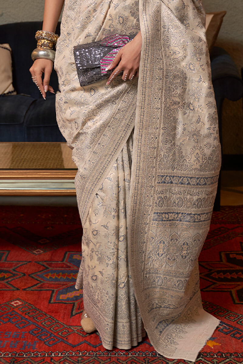 Bone Beige Kashmiri Modal Silk Saree