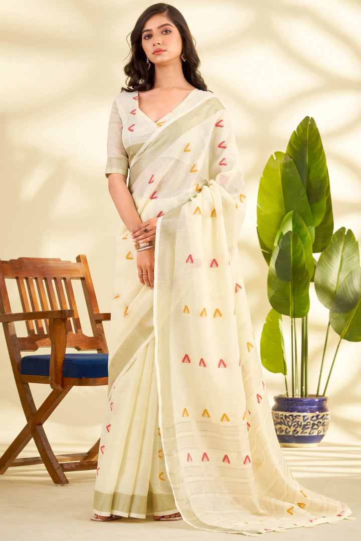 Bone Beige Linen Silk Saree