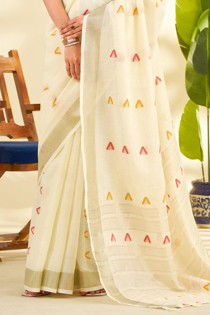Bone Beige Linen Silk Saree