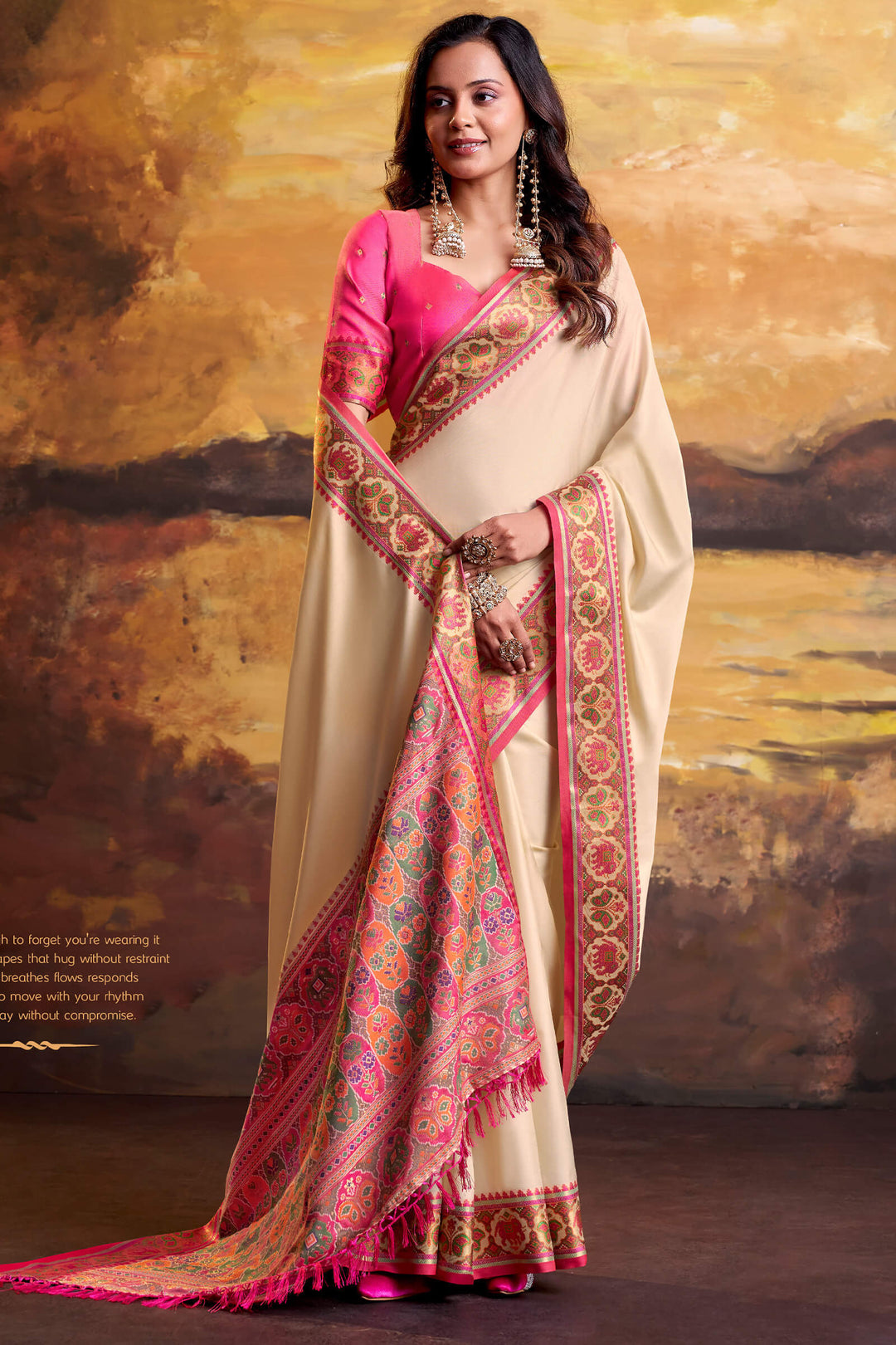 Bone Beige Soft Patola Silk Saree