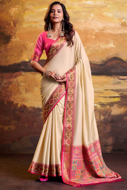Bone Beige Soft Patola Silk Saree