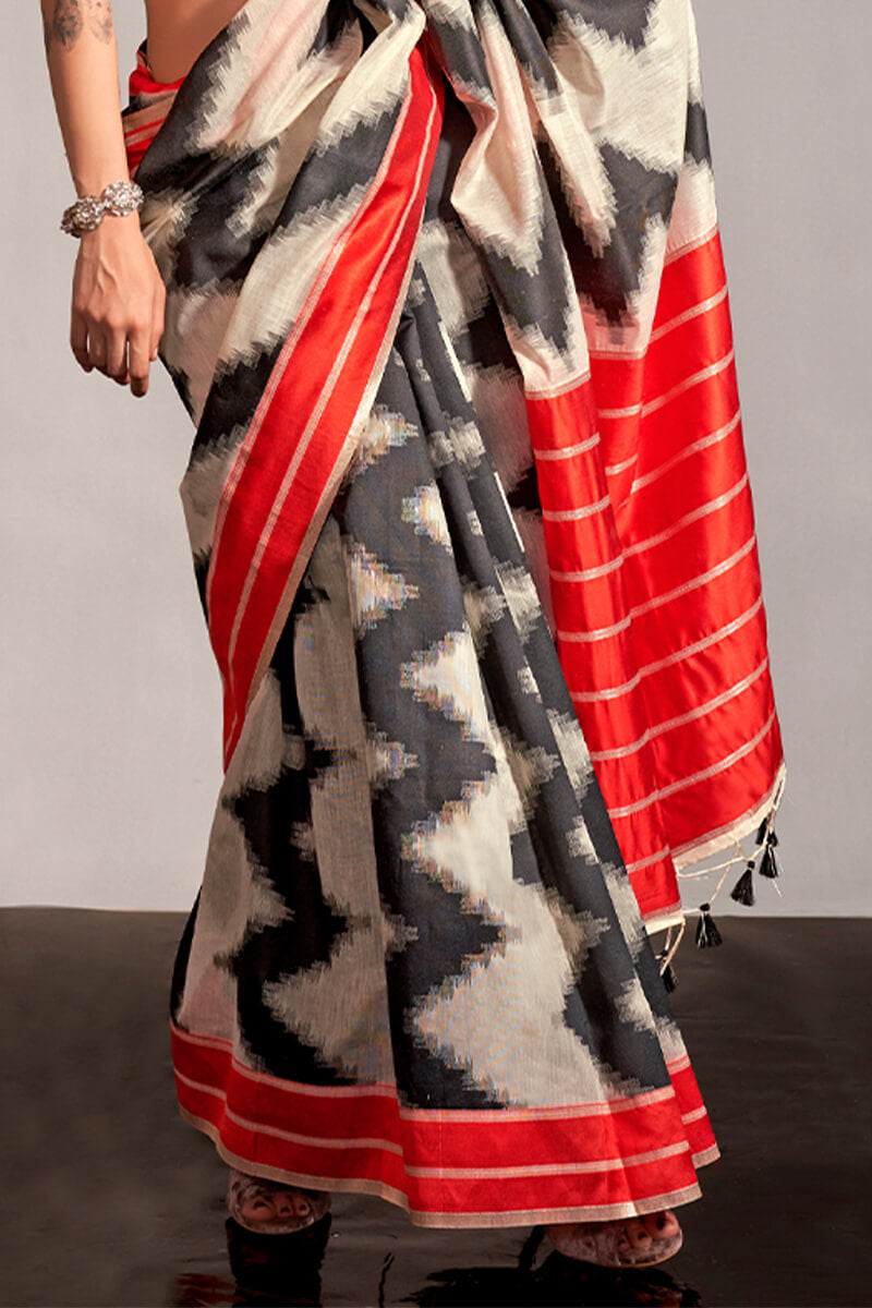 Bone Beige Woven Soft Silk Saree